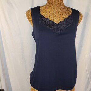 BeChamel Women's Blue Sleeveless Lace V-Neck Top - S